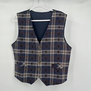 Impact Mens Vintage Vest Size M Brown Glen Plaid Western‎ Steampunk Layering